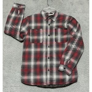 Vans Heritage Red Gray Plaid Crusader Quilted Button Shacket Jacket Sz L SK8